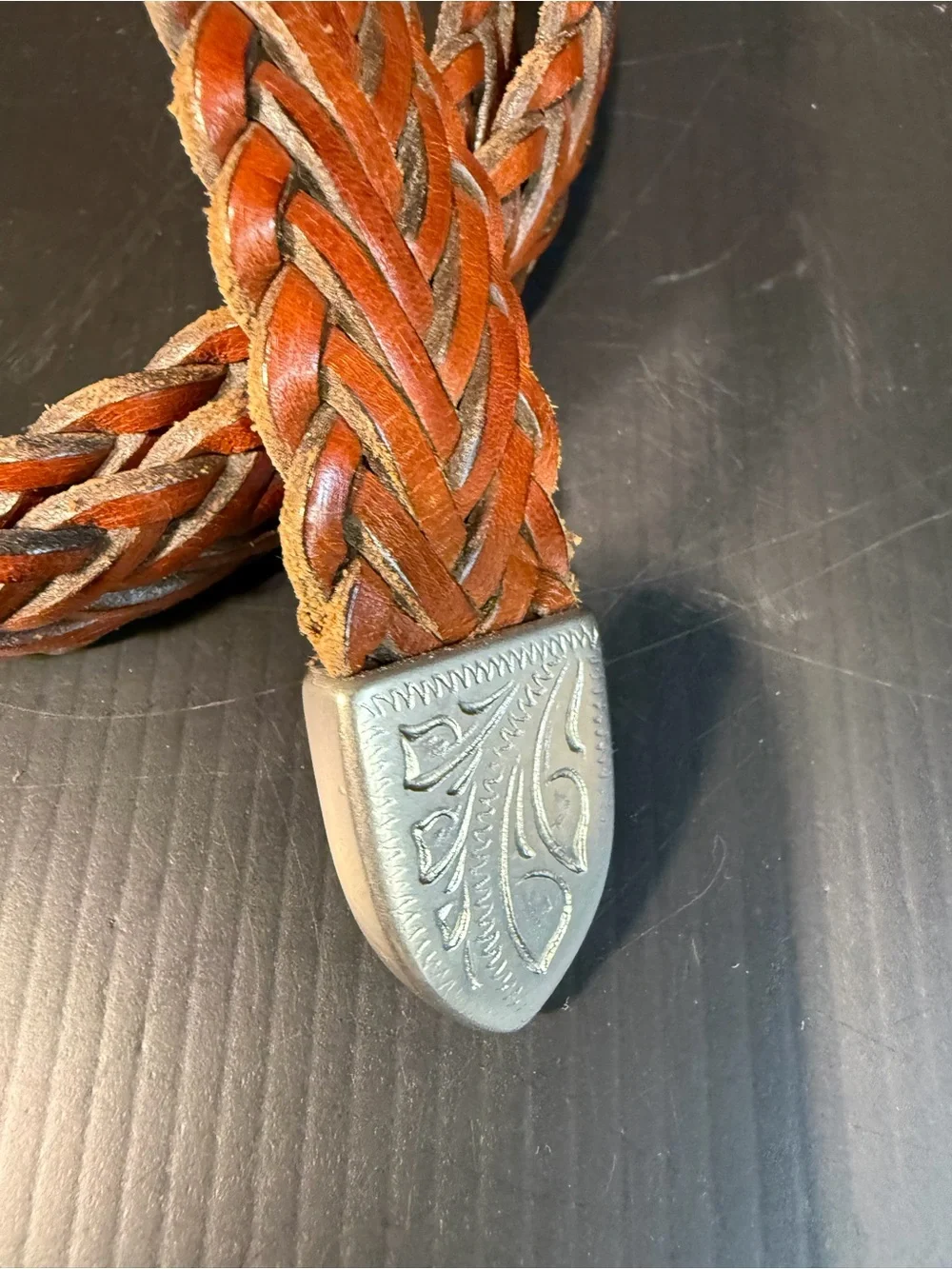 Vintage Western Braided Leather Belt Size 32 Italian Full Grain Unisex
